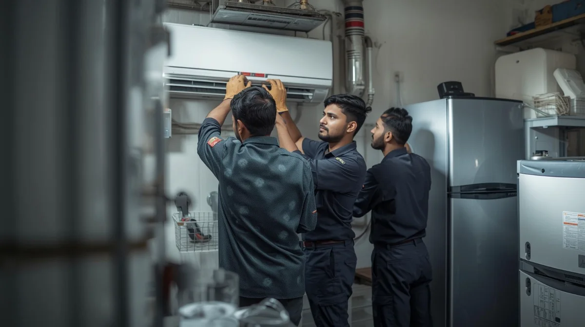 Rifat Refrigerator And Engineering technician repairing AC unit in Dhaka