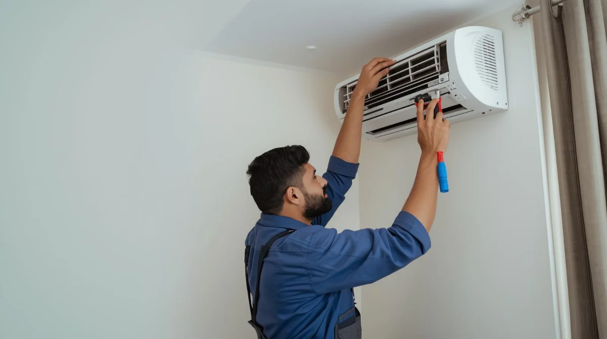 Rifat Refrigerator technician repairing AC in Bashundhara home Dhaka