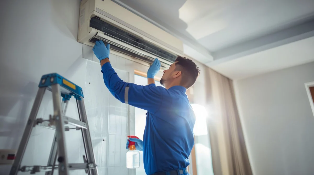 AC repair technician working on split AC unit in Mirpur Dhaka
