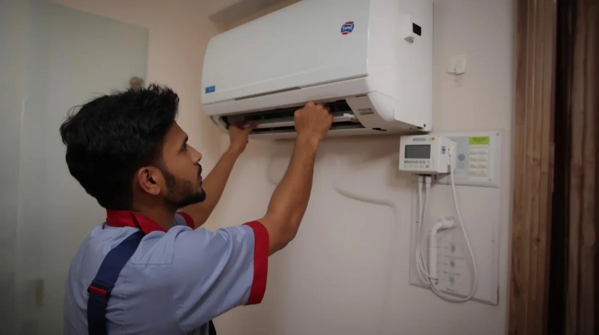 AC repair technician servicing air conditioner in Mohakhali Dhaka