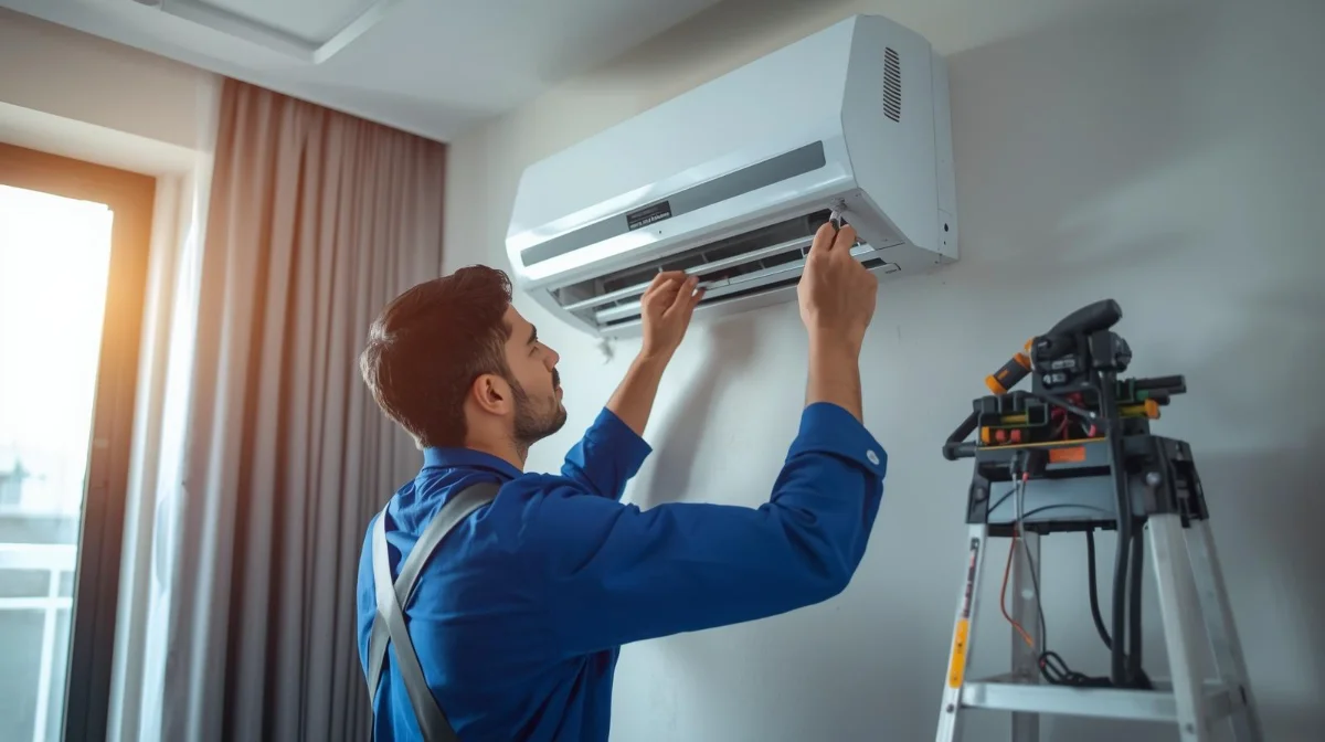 AC repair technician servicing air conditioner in Uttara Dhaka