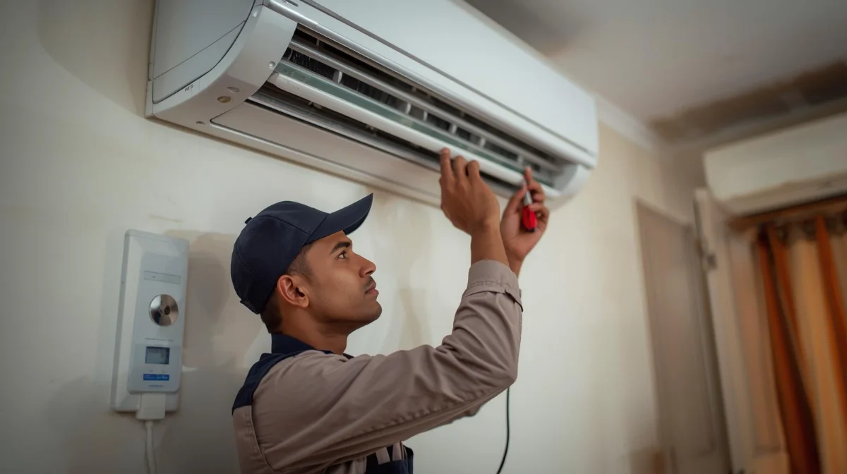 Rifat Refrigerator And Engineering technician repairing AC unit in Dhaka