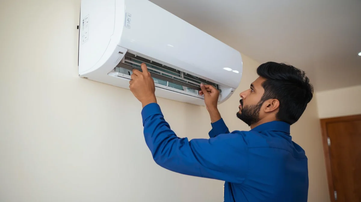 AC repair service in Dhaka — technician fixing split air conditioner